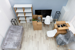 Living Room Interior With Moving Boxes